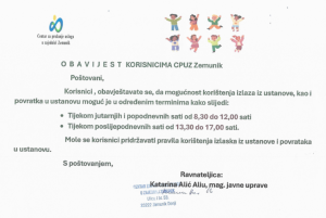 OBAVIJEST KORISNICIMA CPUZ Zemunik