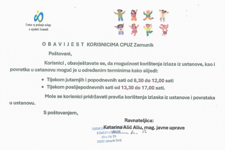OBAVIJEST KORISNICIMA CPUZ Zemunik
